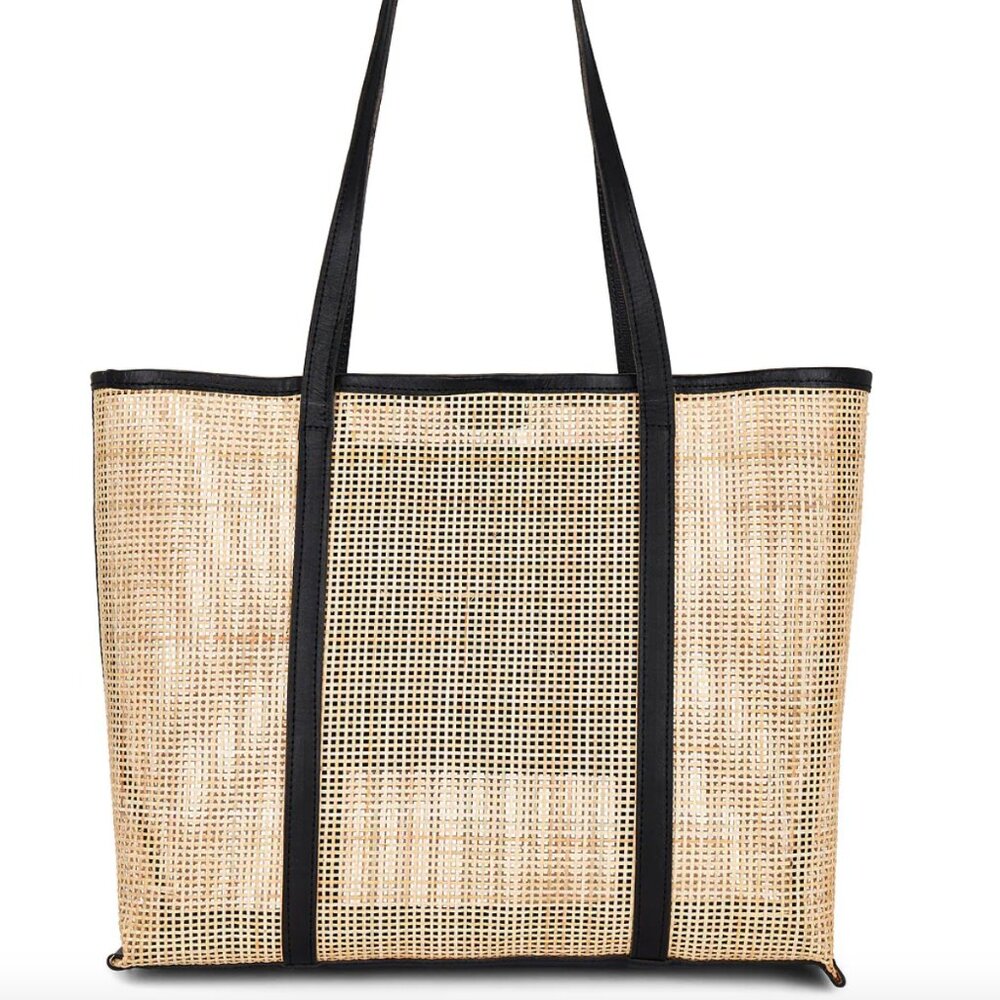 Casa Clara Lei Lei Bag in Natural & Black Woven Straw Raffia Tote Beach Bag